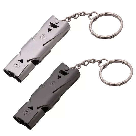 High Quality Double Pipe High Decibel Stainless steel Outdoor Emergency Survival Whistle