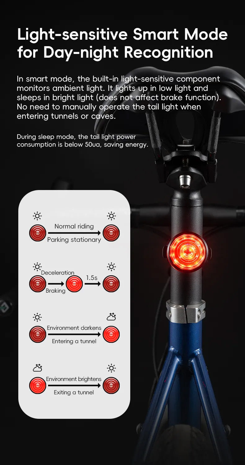 ROCKBROS BL-S2 Smart Touch Brake Sensing Bicycle Tail Light