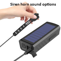 Powerful Solar Charging Bicycle Headlight with Horn - 3T6 LED, 6 Siren Horn Sounds
