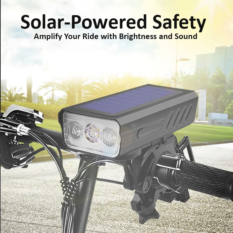 Powerful Solar Charging Bicycle Headlight with Horn - 3T6 LED, 6 Siren Horn Sounds