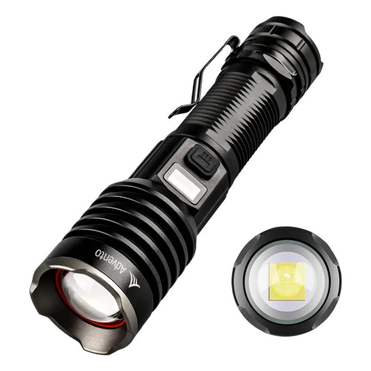 XHP160 2200 Lumen LED Tactical Flashlight - (including 26650 Battery), Aluminum Body, Survival & Rescue Torch with Smart Screen & Power Bank Function