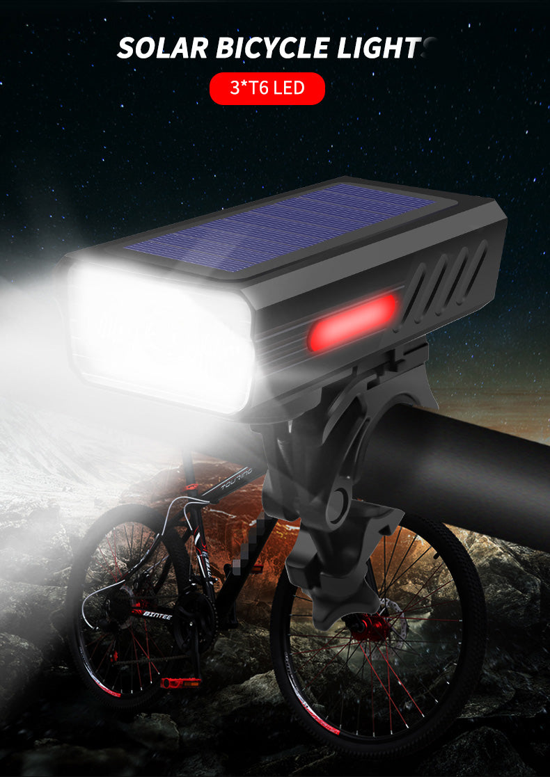 Powerful Solar Charging Bicycle Headlight with Horn - 3T6 LED, 6 Siren Horn Sounds