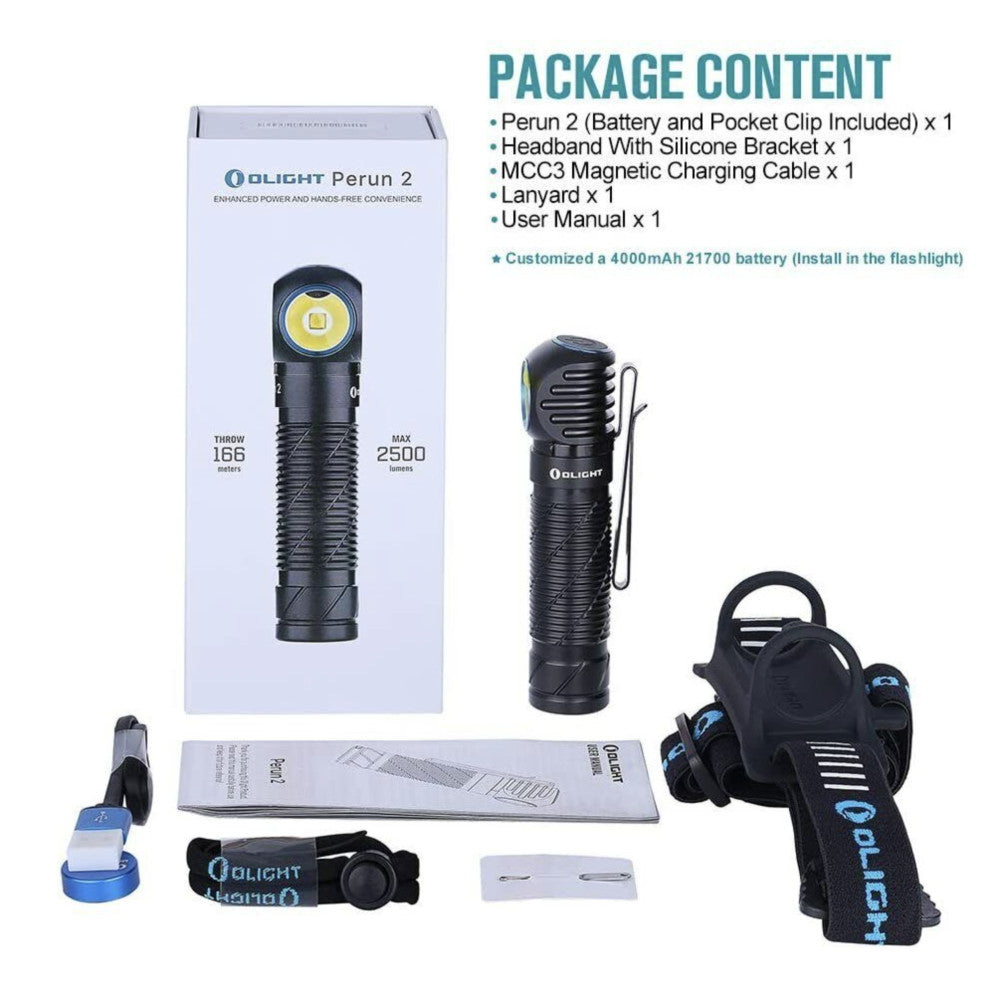 Olight Perun 2 Black Rechargeable Torch/Headlamp – 2,500 Lumens