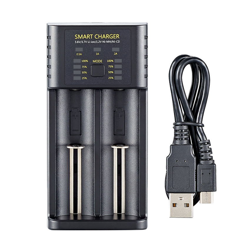 2-Slot Lithium Battery Charger for Rechargeable Batteries