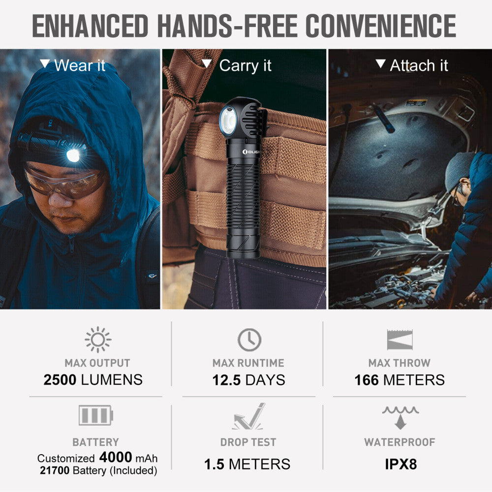 Olight Perun 2 Black Rechargeable Torch/Headlamp – 2,500 Lumens