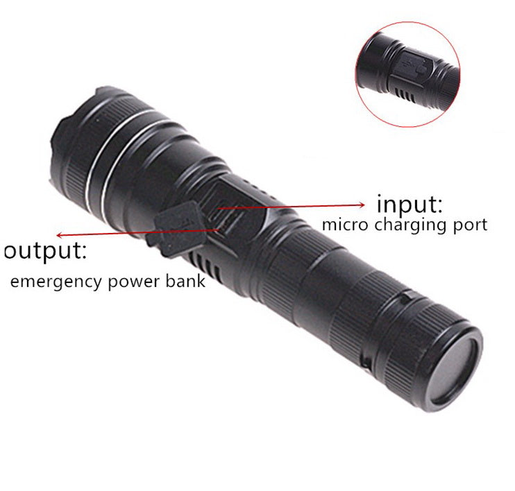 XHP90 Powerful Rechargeable Torch (including 26650 Battery) With Power Bank & 5 Light Modes & Clip