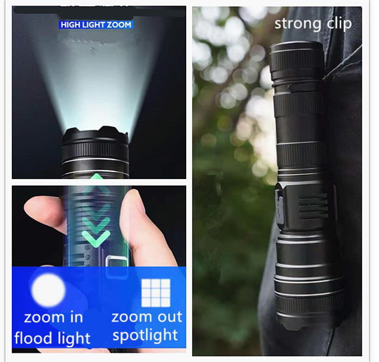 XHP90 Powerful Rechargeable Torch (including 26650 Battery) With Power Bank & 5 Light Modes & Clip